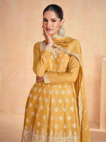 Premium Chinnon Silk Suit with Plazzo and Dupatta | Free Size Stitch