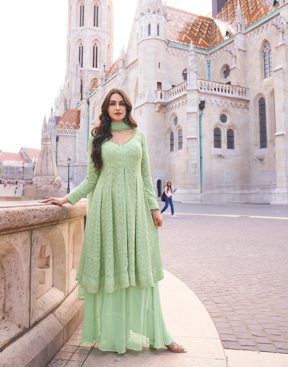 Green Color Georgette Plazzo Suit