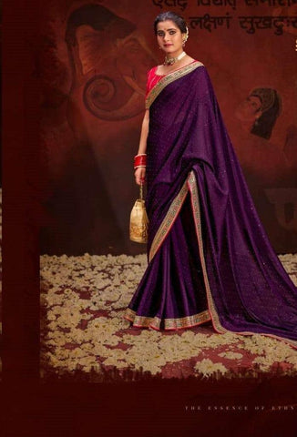 Purple Embroidered Vichitra Art Silk Saree – Luxurious Elegance for Every Occasion