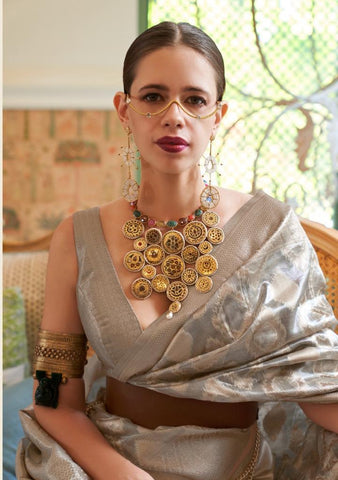 Kalki Koechlin Tissue Multi Zari Tissue Handloom Weaving Saree – Elegant Designer Wear for Women