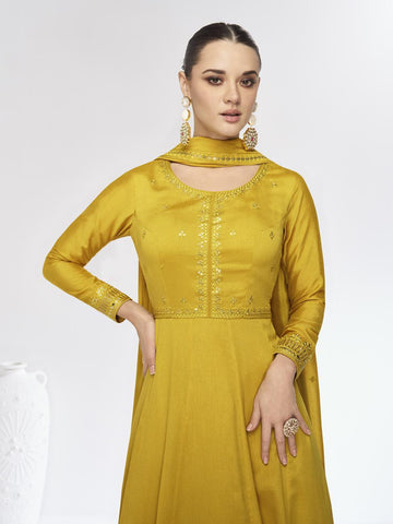 Marigold yellow premium silk anarkali suit