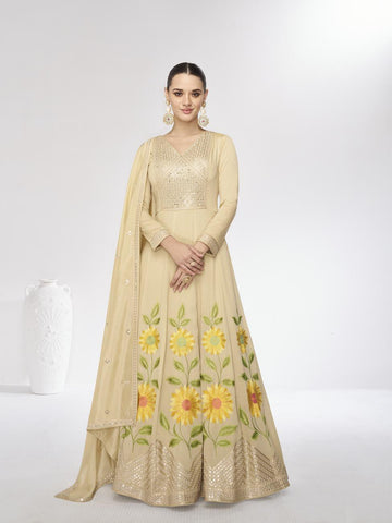 Taupe biege premium silk anarkali suit