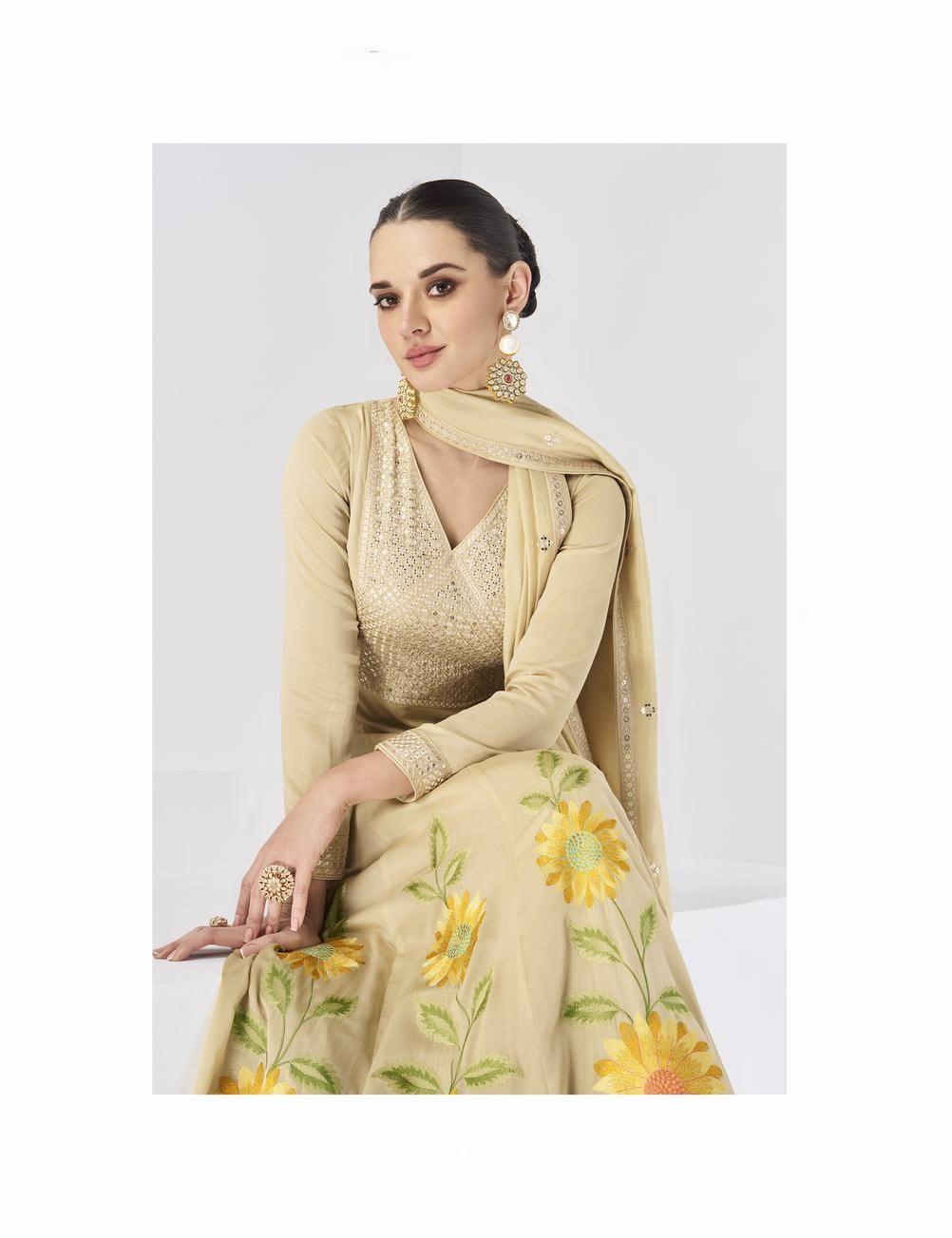 Taupe biege premium silk anarkali suit