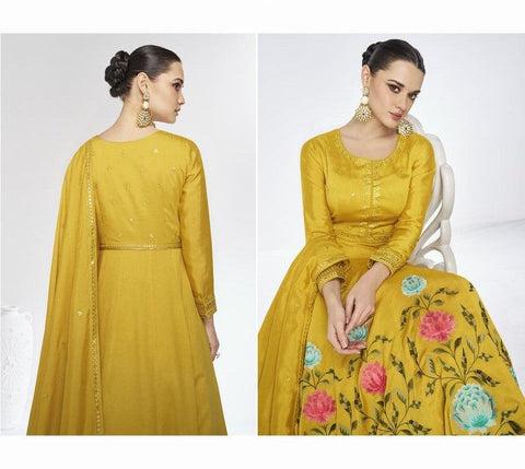 Marigold yellow premium silk anarkali suit