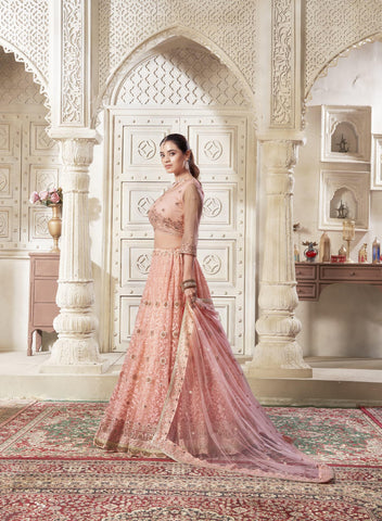 Our Exclusive Dark Peach Color Premium Net Lehenga