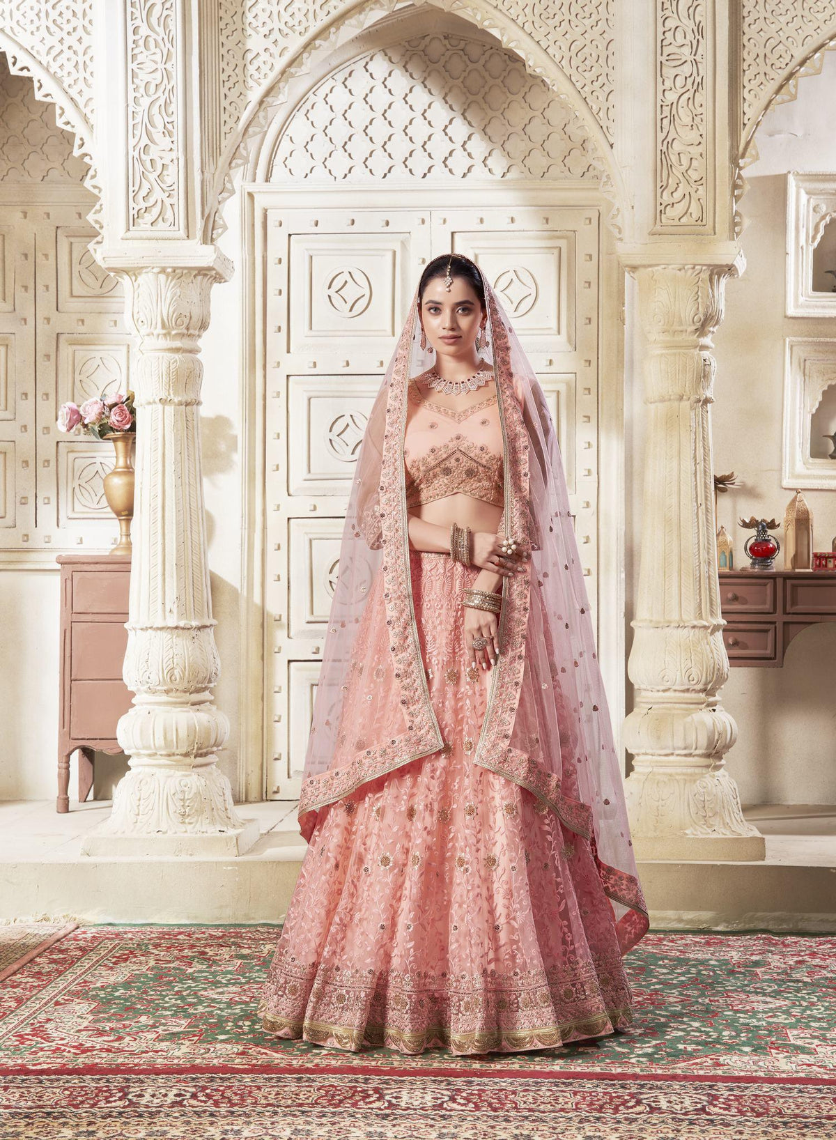 Our Exclusive Dark Peach Color Premium Net Lehenga