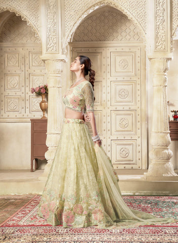 Our Exclusive Light Lemon Color Premium Net Lehenga