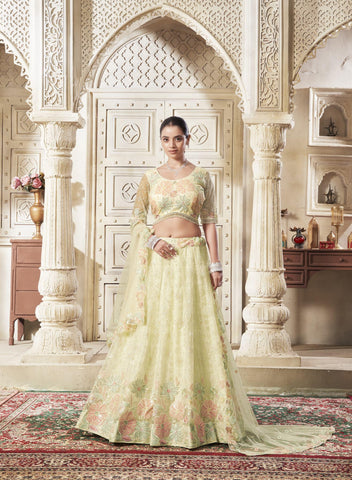 Our Exclusive Light Lemon Color Premium Net Lehenga