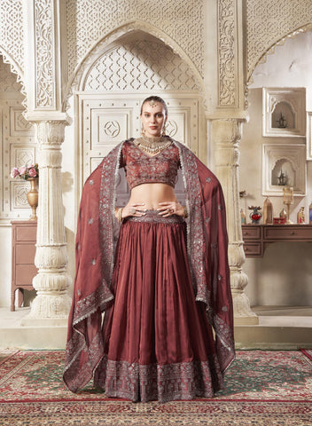 Our Exclusive Brown Premium Rangoli Silk Lehenga