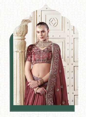 Our Exclusive Brown Premium Rangoli Silk Lehenga