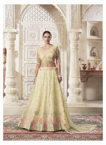 Our Exclusive Light Lemon Color Premium Net Lehenga