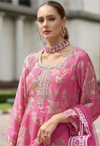 Luxurious Cream Chinon Pakistani Suit – Heavy Chinon Fabric with Santoon Inner