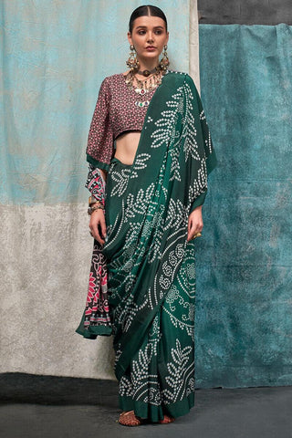 Green Printed Crepe Festival Wear Saree With Blouse