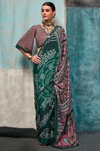 Green Printed Crepe Festival Wear Saree With Blouse