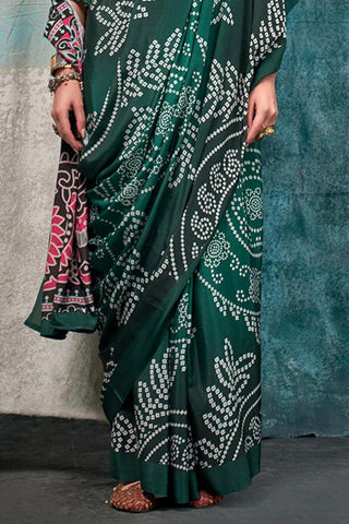 Green Printed Crepe Festival Wear Saree With Blouse