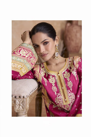 Magenta pink real chinon pakistani suit