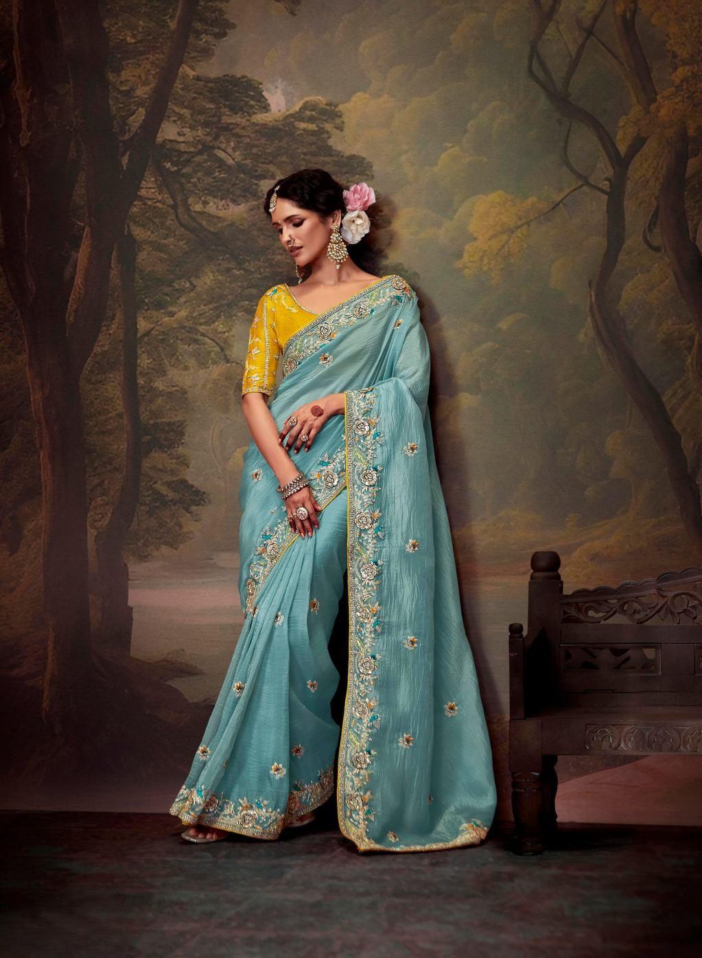 Mint Blue Color Tissue Organza Saree