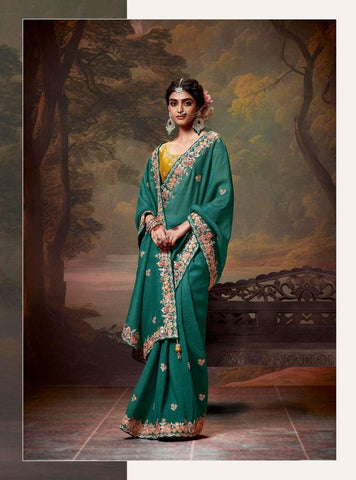 Teal Green Color Tissue Organza Saree