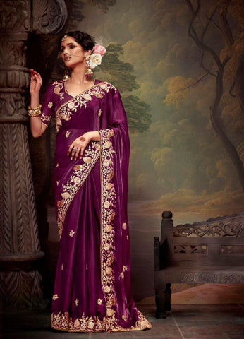 Purple Color Tissue Organza Saree