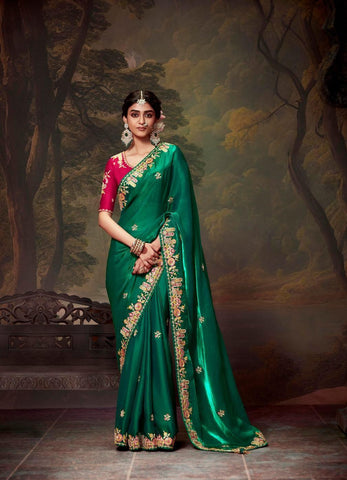 Green Color Tissue Organza Saree