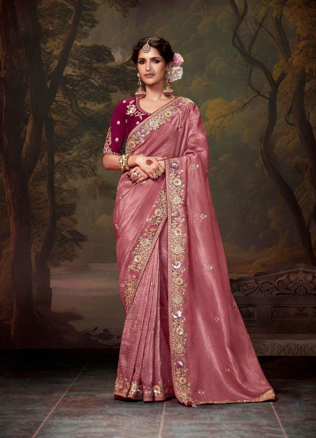 Dusty Pink Color Tissue Organza Saree