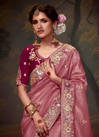 Dusty Pink Color Tissue Organza Saree