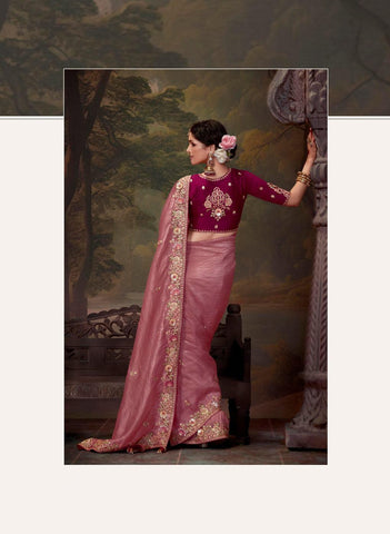 Dusty Pink Color Tissue Organza Saree