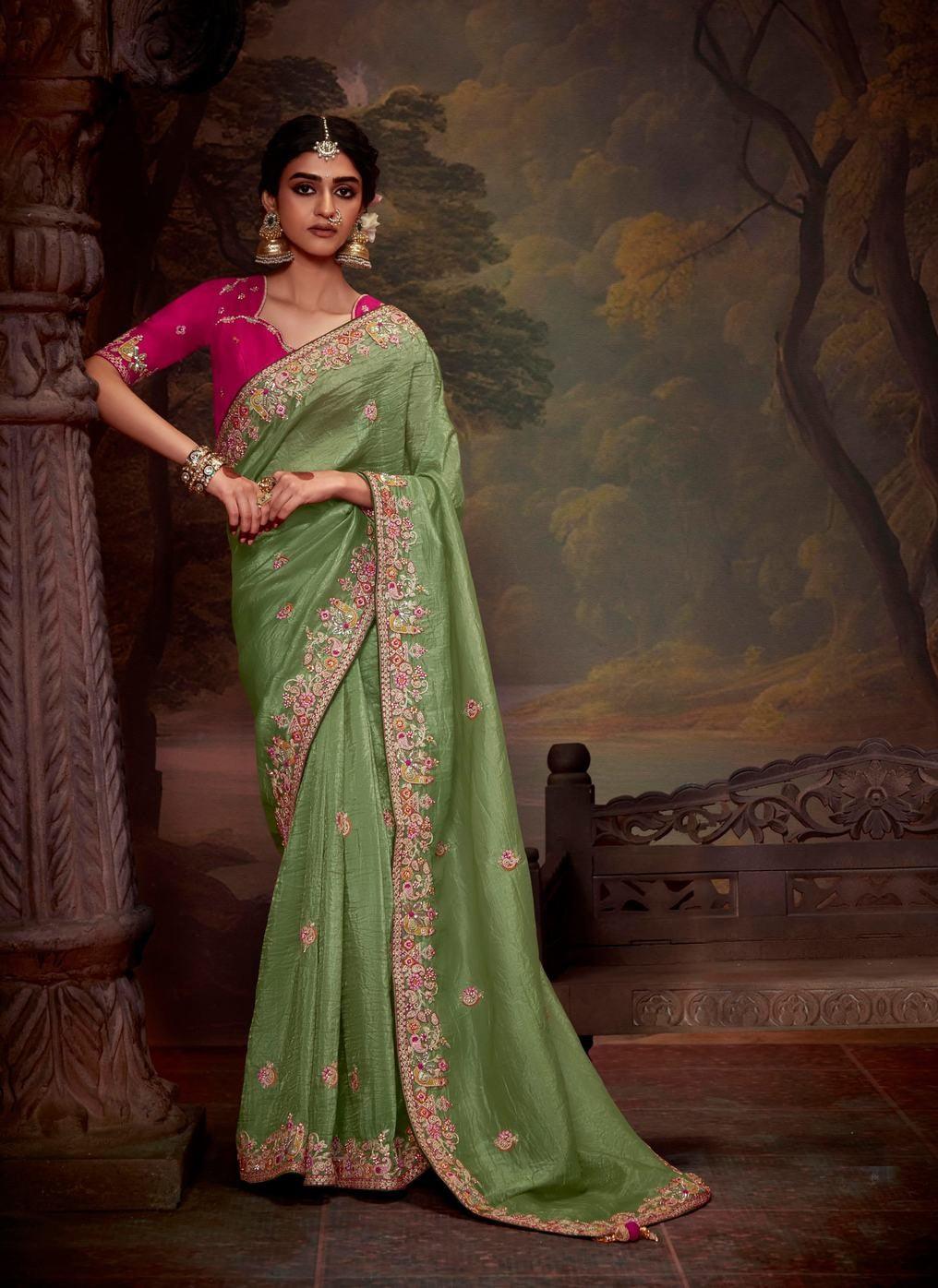 Pista Green Color Tissue Organza Saree