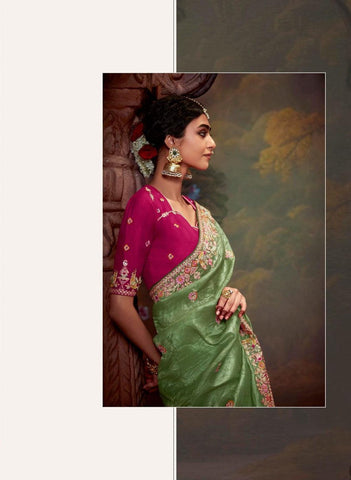 Pista Green Color Tissue Organza Saree