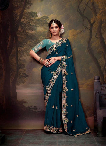 Navy Blue Color Tissue Organza Saree