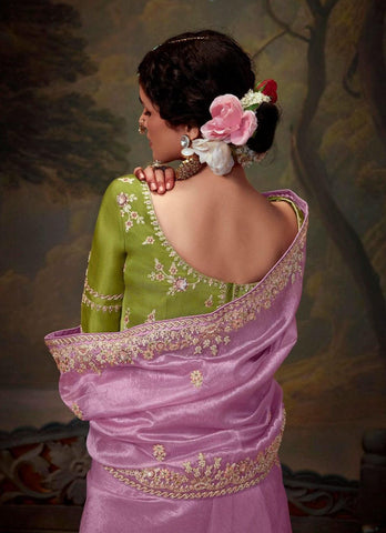 Lavender Color Tissue Organza Saree