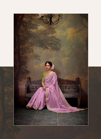 Lavender Color Tissue Organza Saree