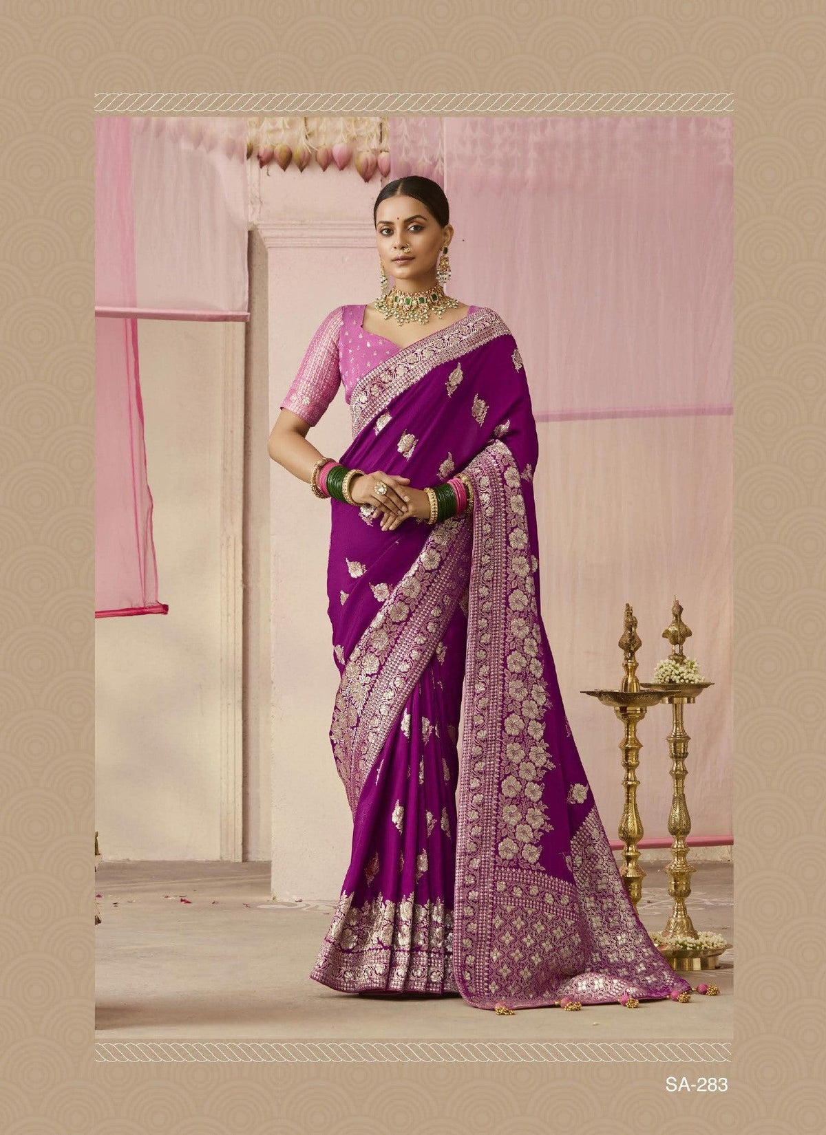 Pink Color Woven Silk Saree