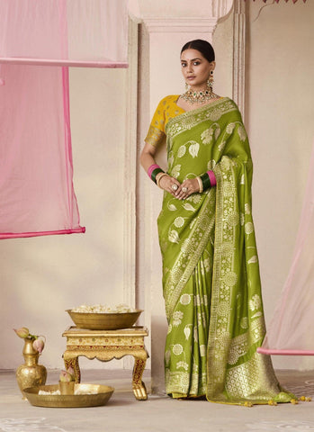 Mehandi Wear Saree In Green Color Silk Saree