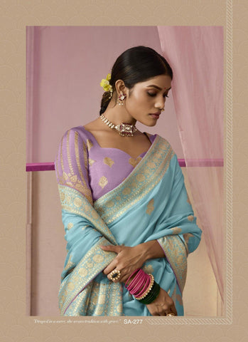 Party Wear Saree In Turquoise Color Silk Saree