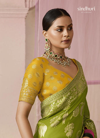 Mehandi Wear Saree In Green Color Silk Saree