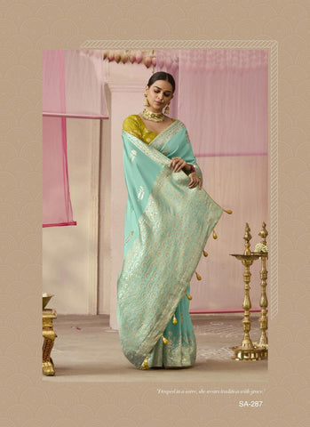 Festive Wear Saree In Turquoise Color Silk Saree