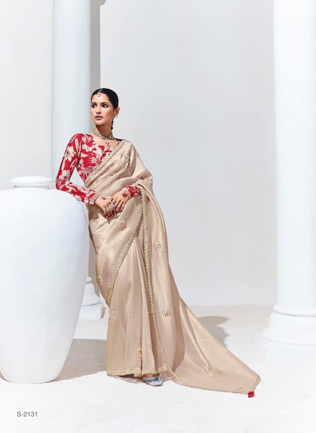 Biege color organza saree - indosilk