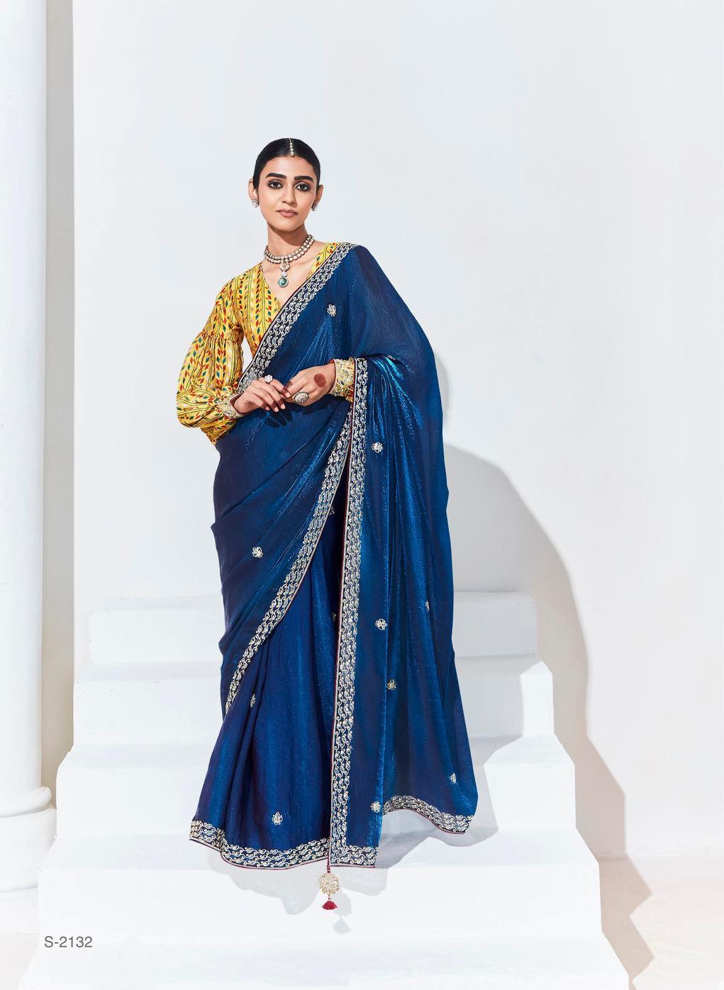 Dark blue organza saree - indosilk