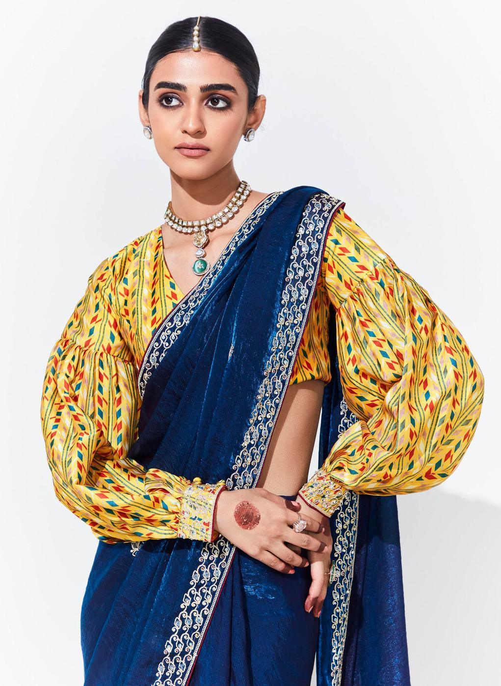 Dark blue organza saree - indosilk