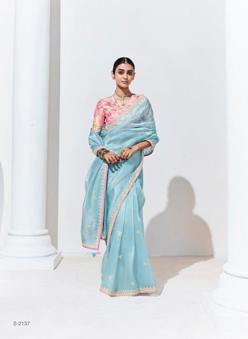 Sky blue color organza saree