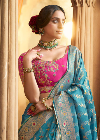 Blue Color Pure Satin Saree