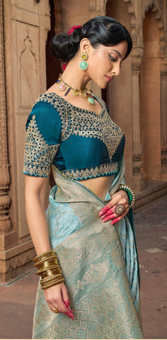 Blue Color Pure Satin Saree