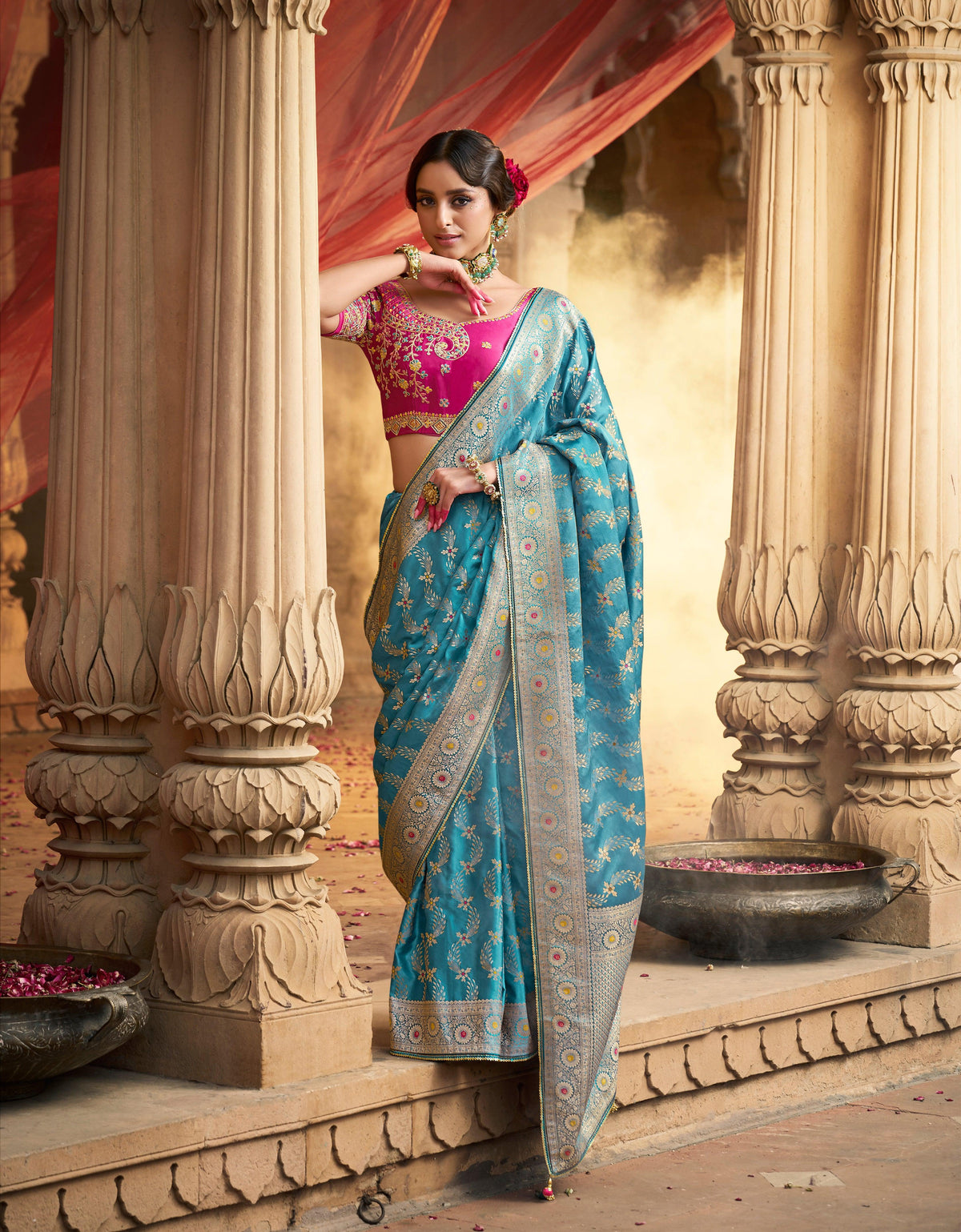 Blue Color Pure Satin Saree