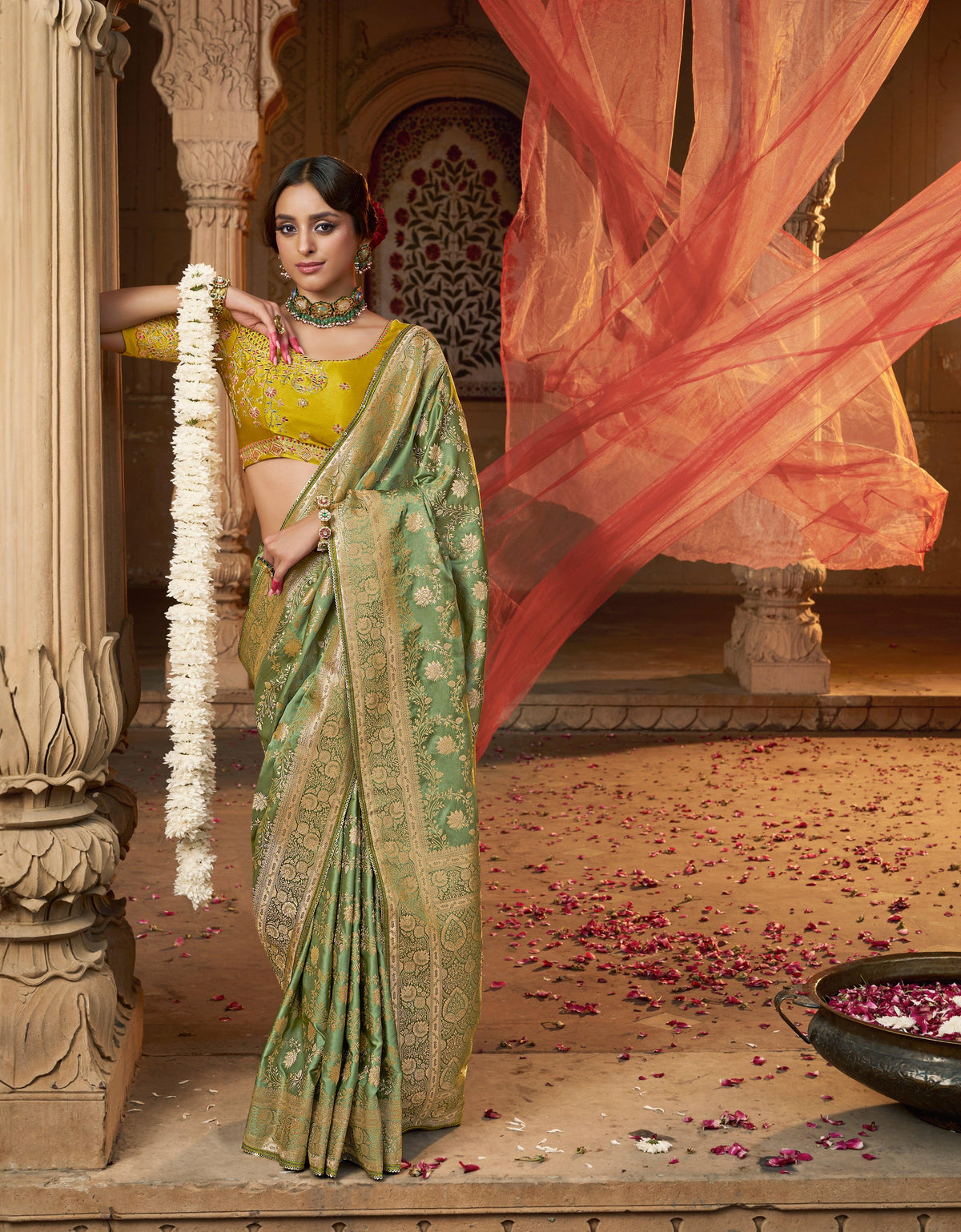 Green Color Pure Satin Saree