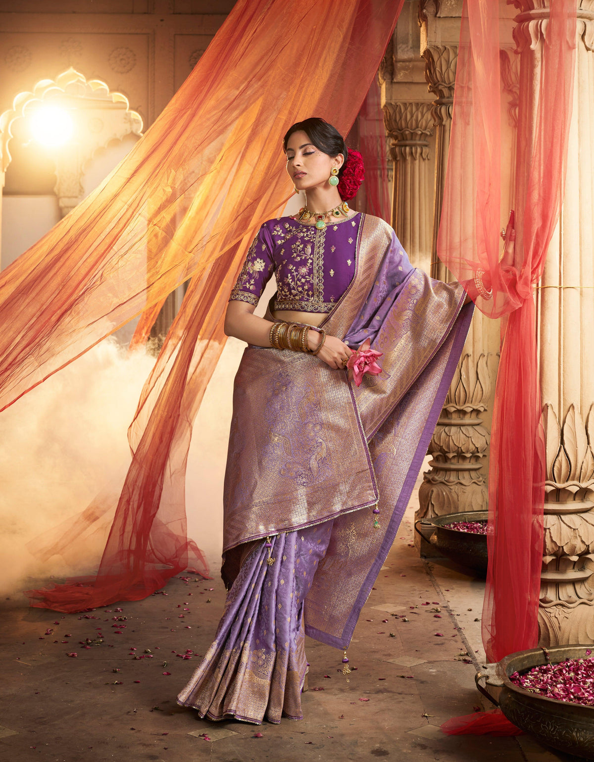 Violet Color Pure Satin Saree