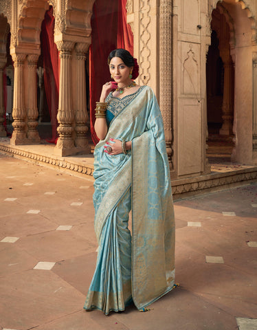 Blue Color Pure Satin Saree