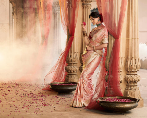 Peach Color Pure Satin Saree