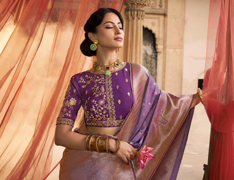 Violet Color Pure Satin Saree