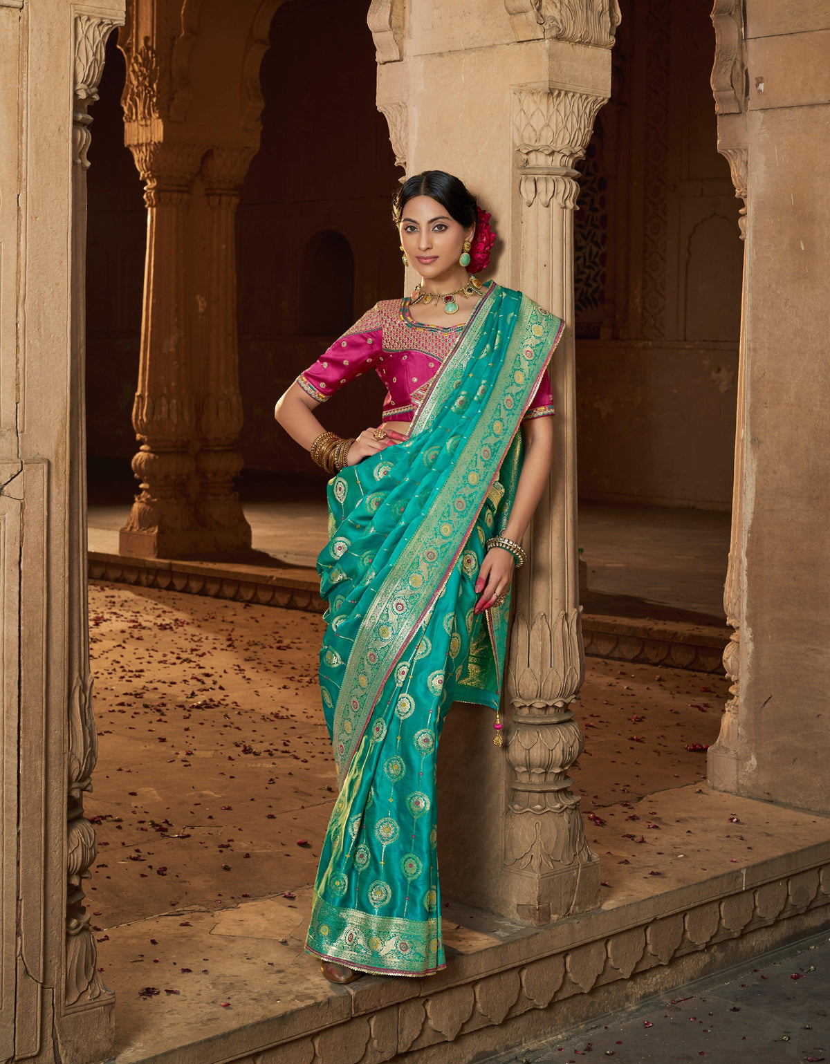 Firozi Color Pure Satin Saree